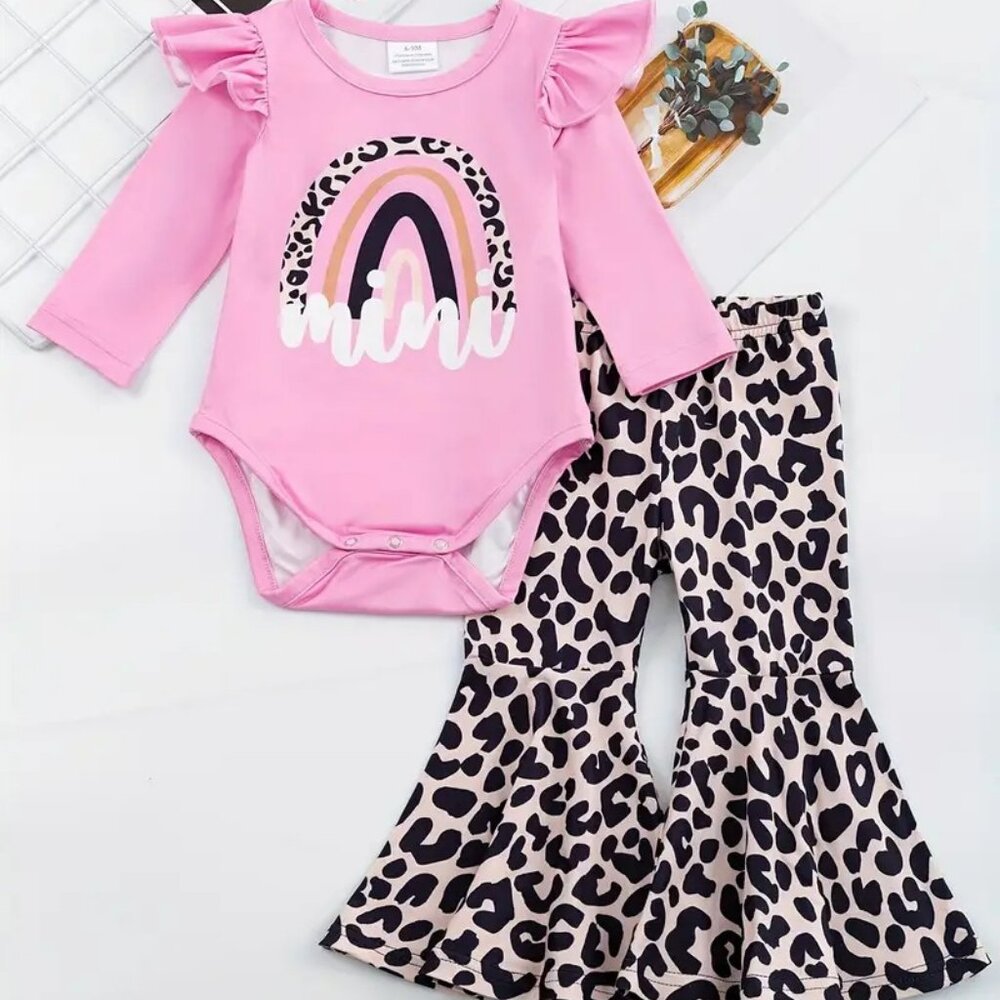 Baby girl "Mini Me" pink and leopard onesie and pants